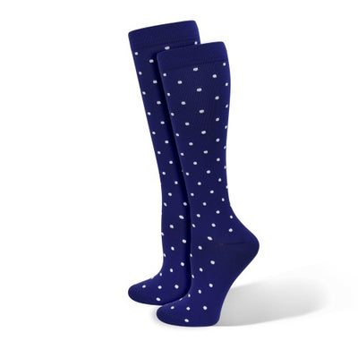 Premium Navy Polka Dots Fashion Compression Sock -10-14mmHg-Compression Socks-Med Spot Scrub Shop, LLC