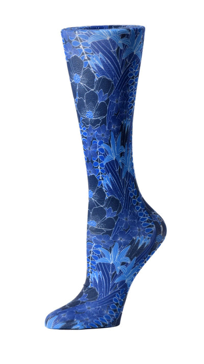 Blue Flowers-Sheer Compression Socks –8-15 mmHg-Compression Socks-Med Spot Scrub Shop, LLC
